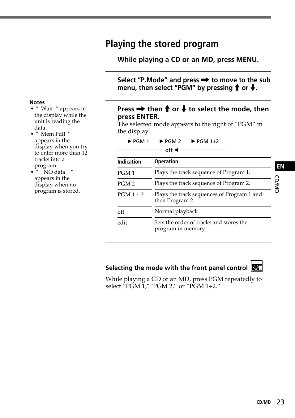 Playing the stored program | Sony CDX-C90 User Manual | Page 23 / 134
