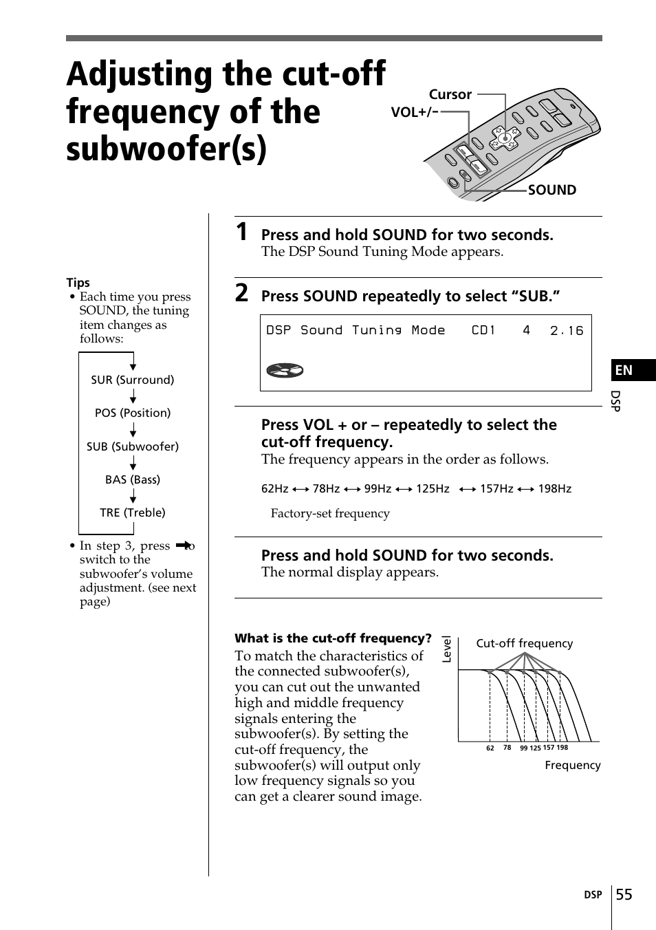 Sub tuning c.off125hz | Sony CDX-C90 User Manual | Page 55 / 134