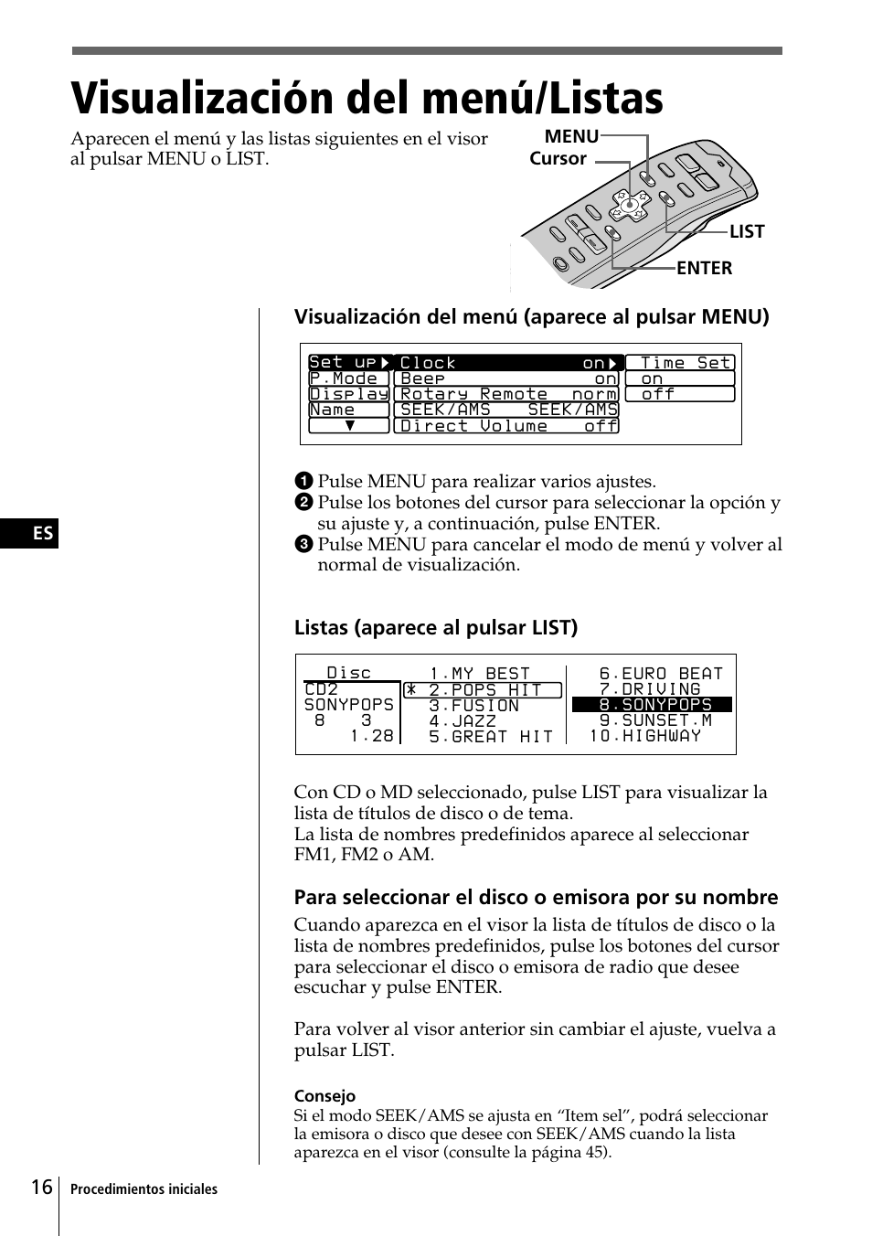 Visualización del menú/listas | Sony CDX-C90 User Manual | Page 82 / 134