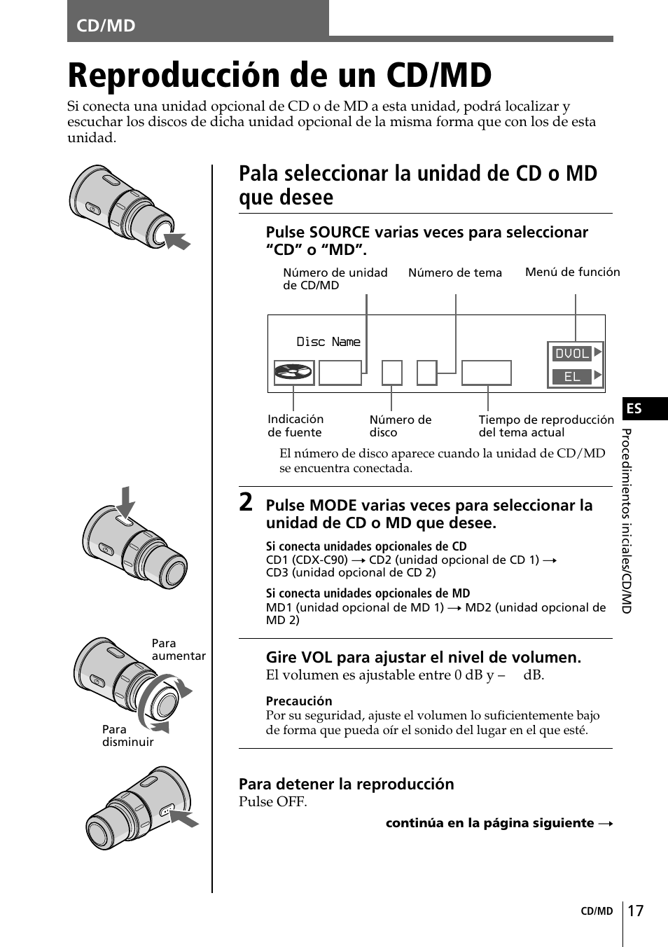 Cd/md, Reproducción de un cd/md, Pala seleccionar la unidad de cd o md que desee | Sony CDX-C90 User Manual | Page 83 / 134