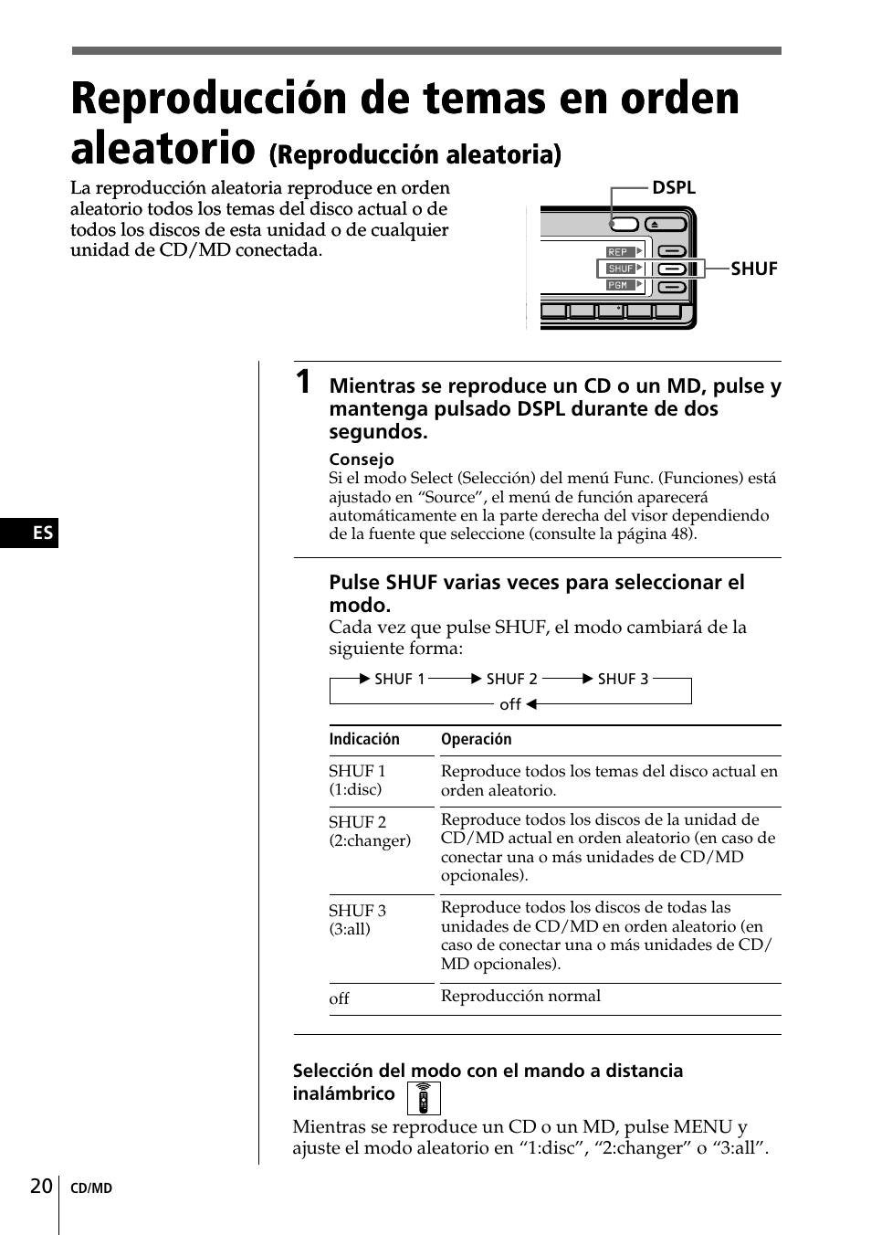 Reproducción de temas en orden aleatorio, Reproducción aleatoria) | Sony CDX-C90 User Manual | Page 86 / 134