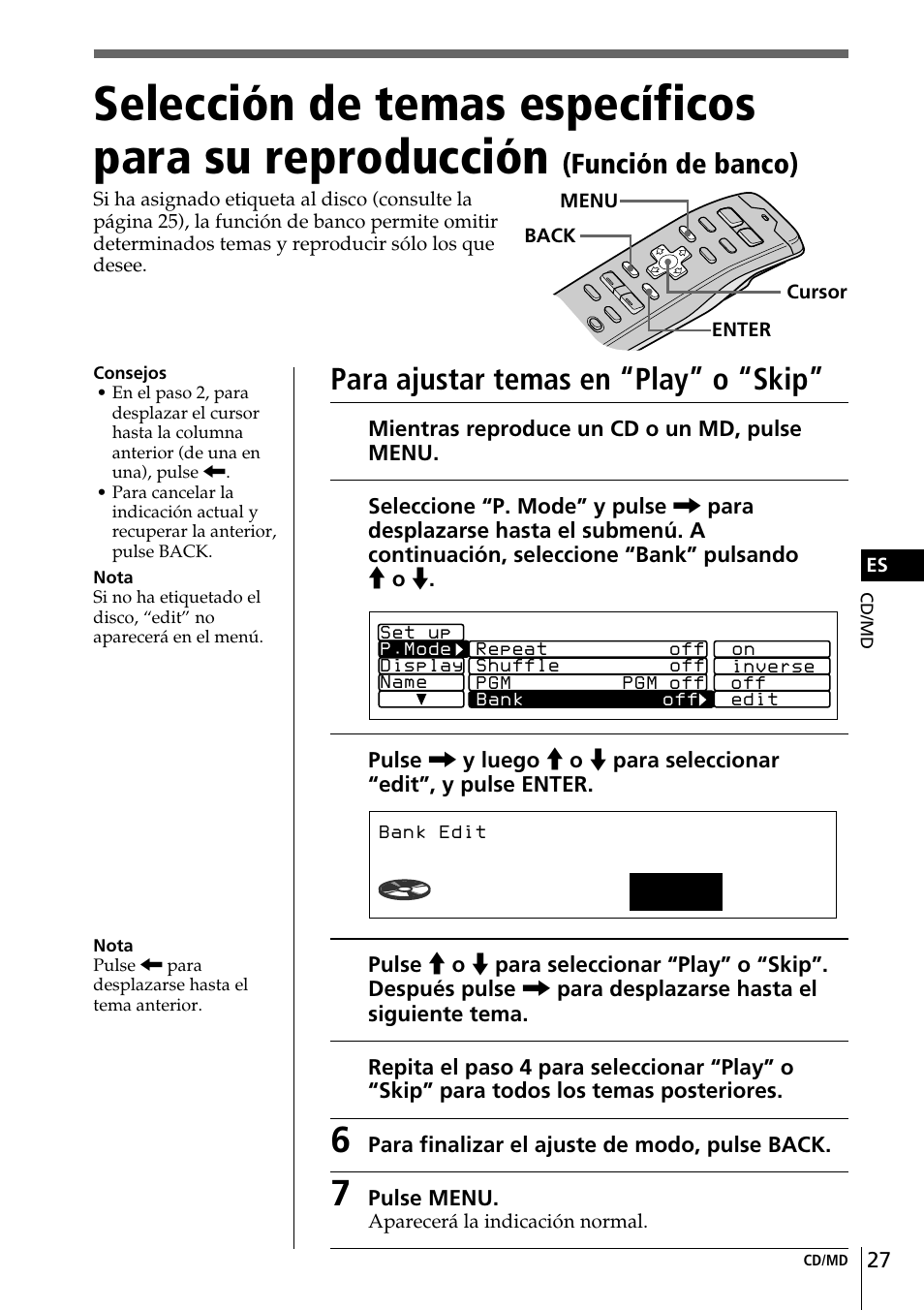 Selección de temas específicos para su, Reproducción (función de banco), 3cd1 schubert | P l a y, Para ajustar temas en “play” o “skip, Función de banco) | Sony CDX-C90 User Manual | Page 93 / 134