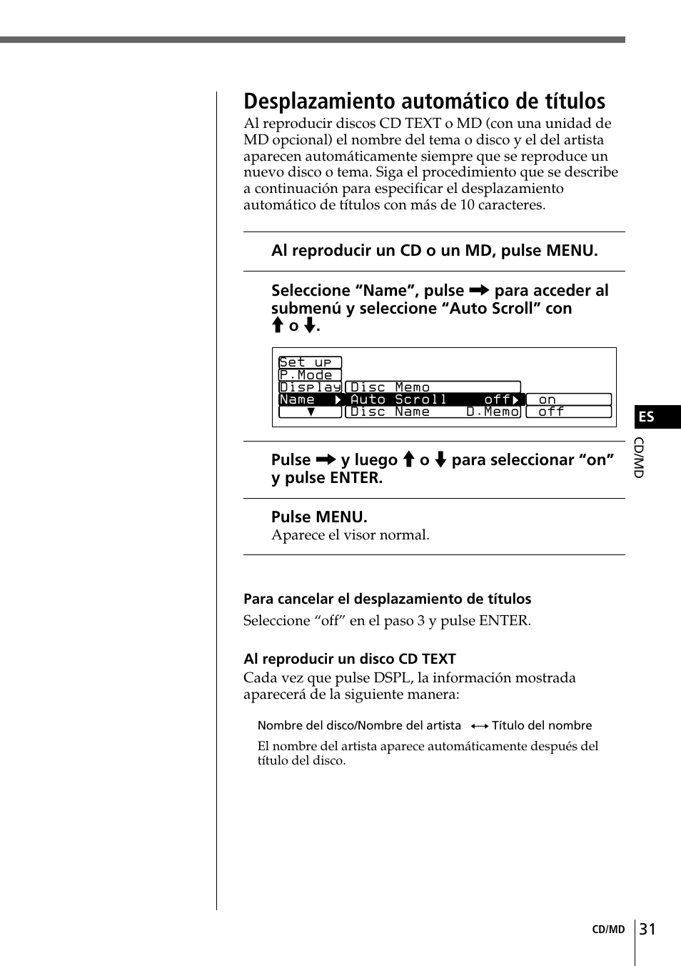Desplazamiento automático de títulos | Sony CDX-C90 User Manual | Page 97 / 134