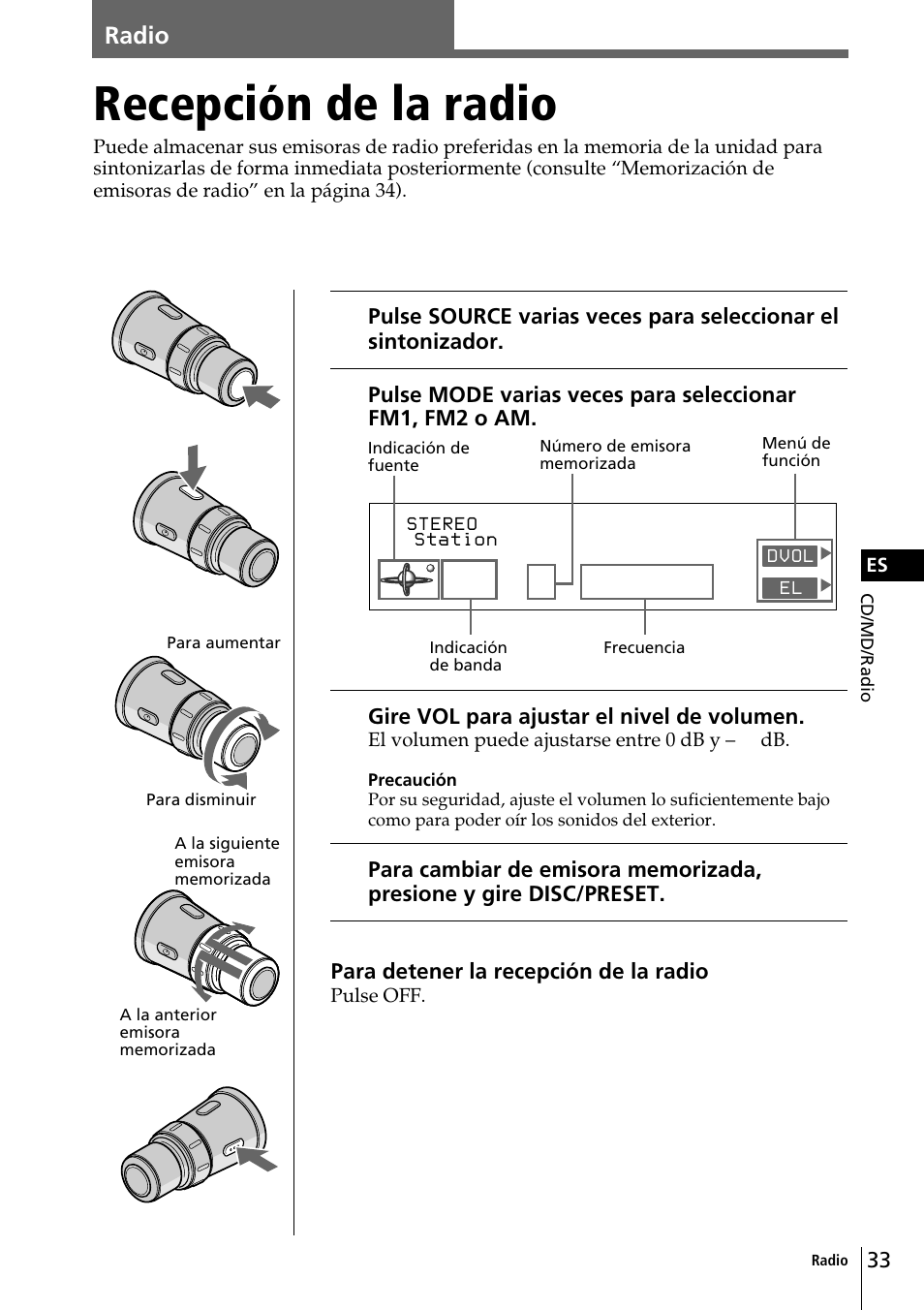 Radio, Recepción de la radio | Sony CDX-C90 User Manual | Page 99 / 134