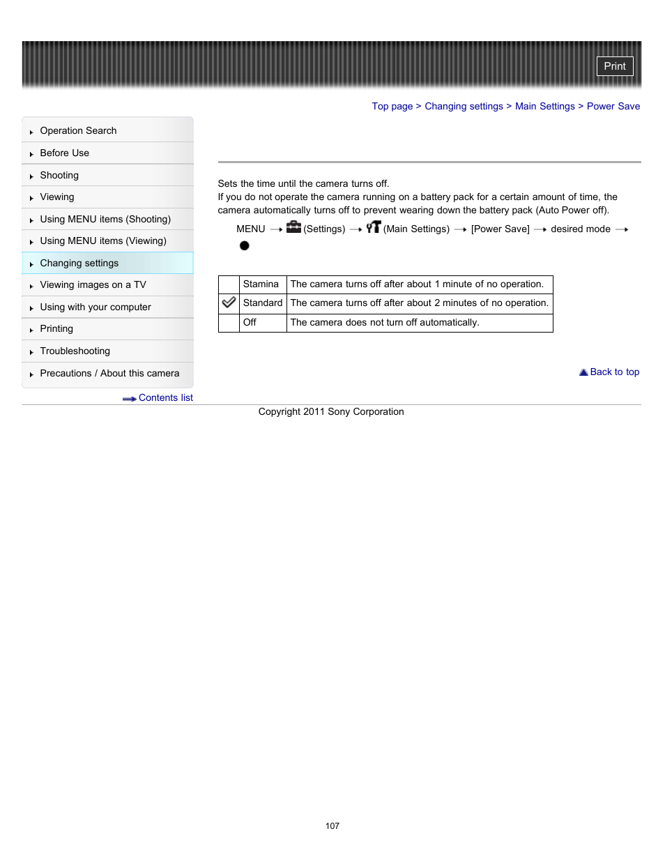 Power save | Sony DSC-W510 User Manual | Page 107 / 167