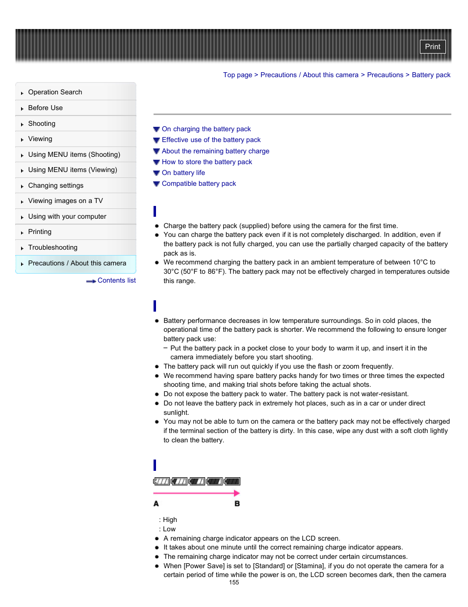 Battery pack | Sony DSC-W510 User Manual | Page 155 / 167