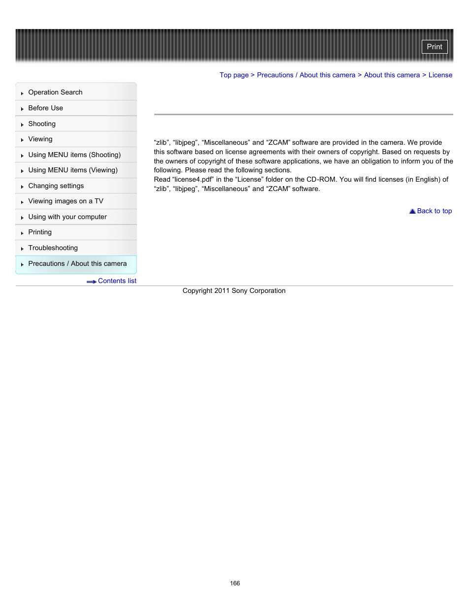 License | Sony DSC-W510 User Manual | Page 166 / 167