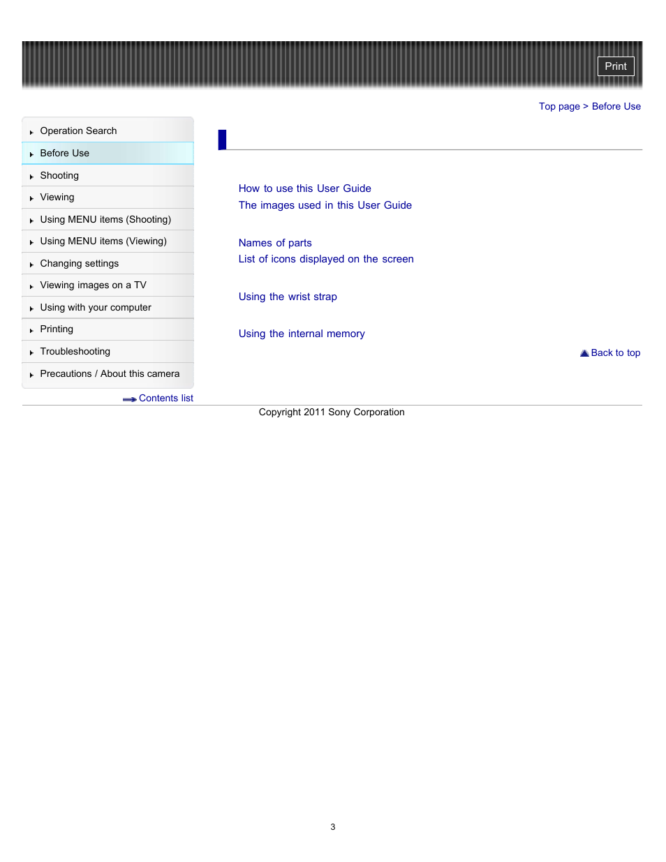 Before use | Sony DSC-W510 User Manual | Page 3 / 167