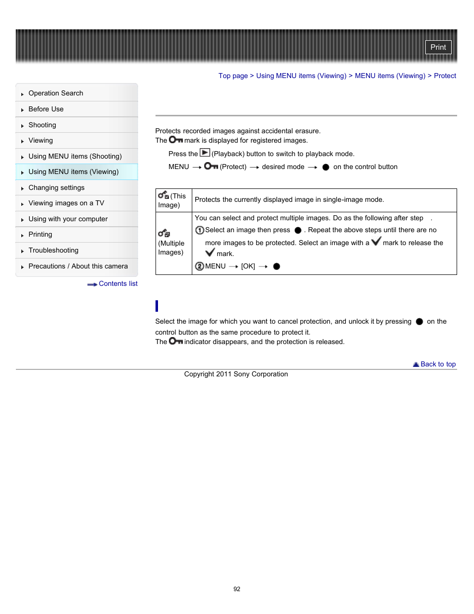 Protect | Sony DSC-W510 User Manual | Page 92 / 167