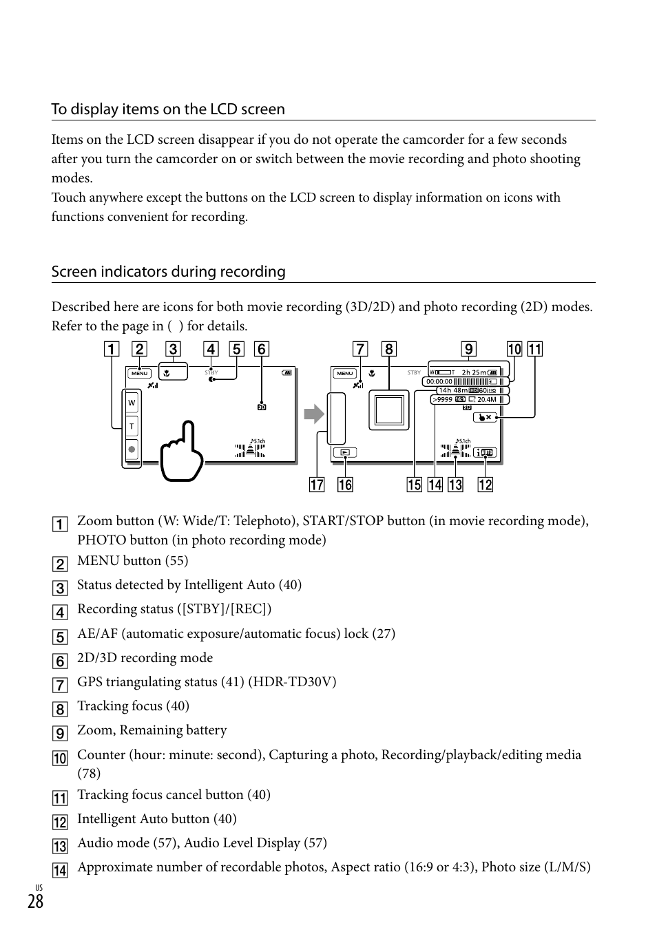 On (28) | Sony HDR-TD30V User Manual | Page 28 / 84