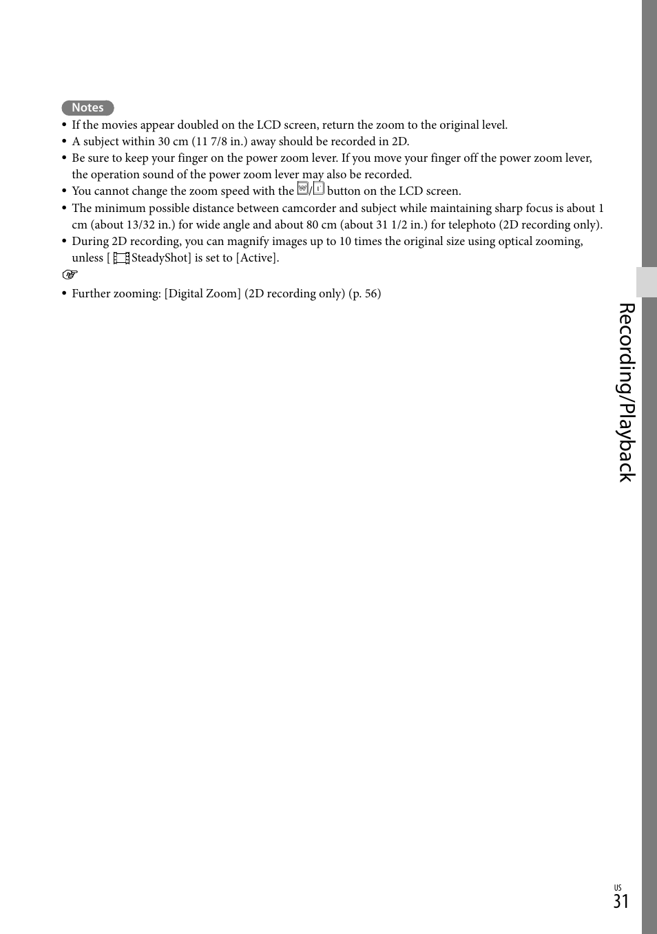 Rec or ding/p la yback | Sony HDR-TD30V User Manual | Page 31 / 84