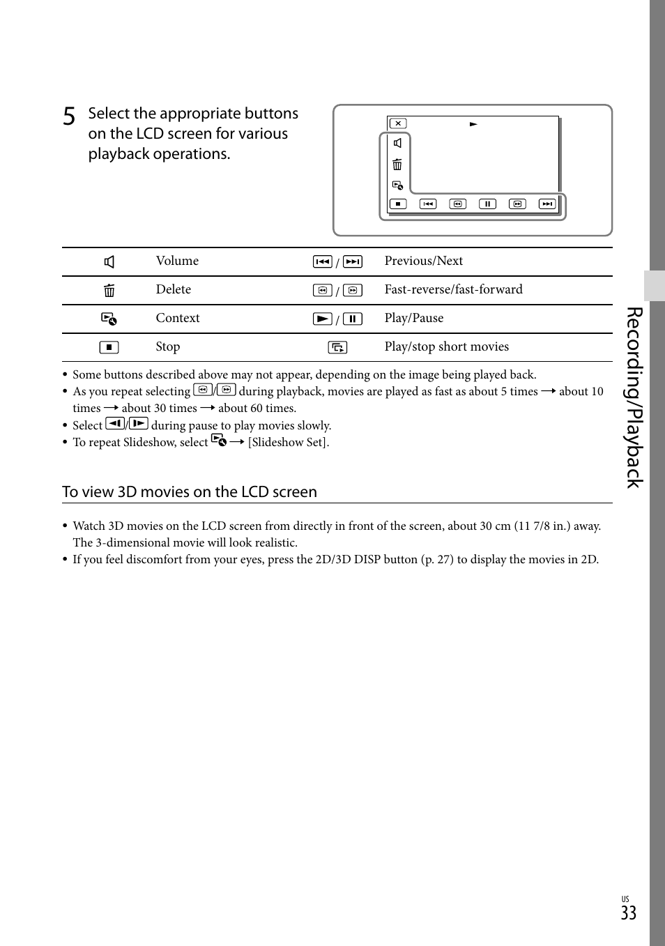 Ons (33), Rec or ding/p la yback | Sony HDR-TD30V User Manual | Page 33 / 84