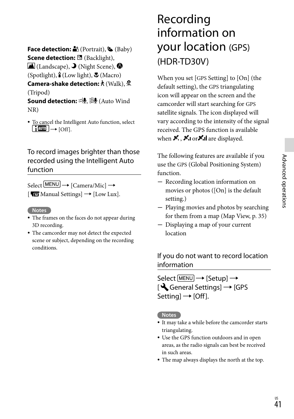S (41) (hd, Recording information on your location, Gps) (hdr-td30v) | Sony HDR-TD30V User Manual | Page 41 / 84