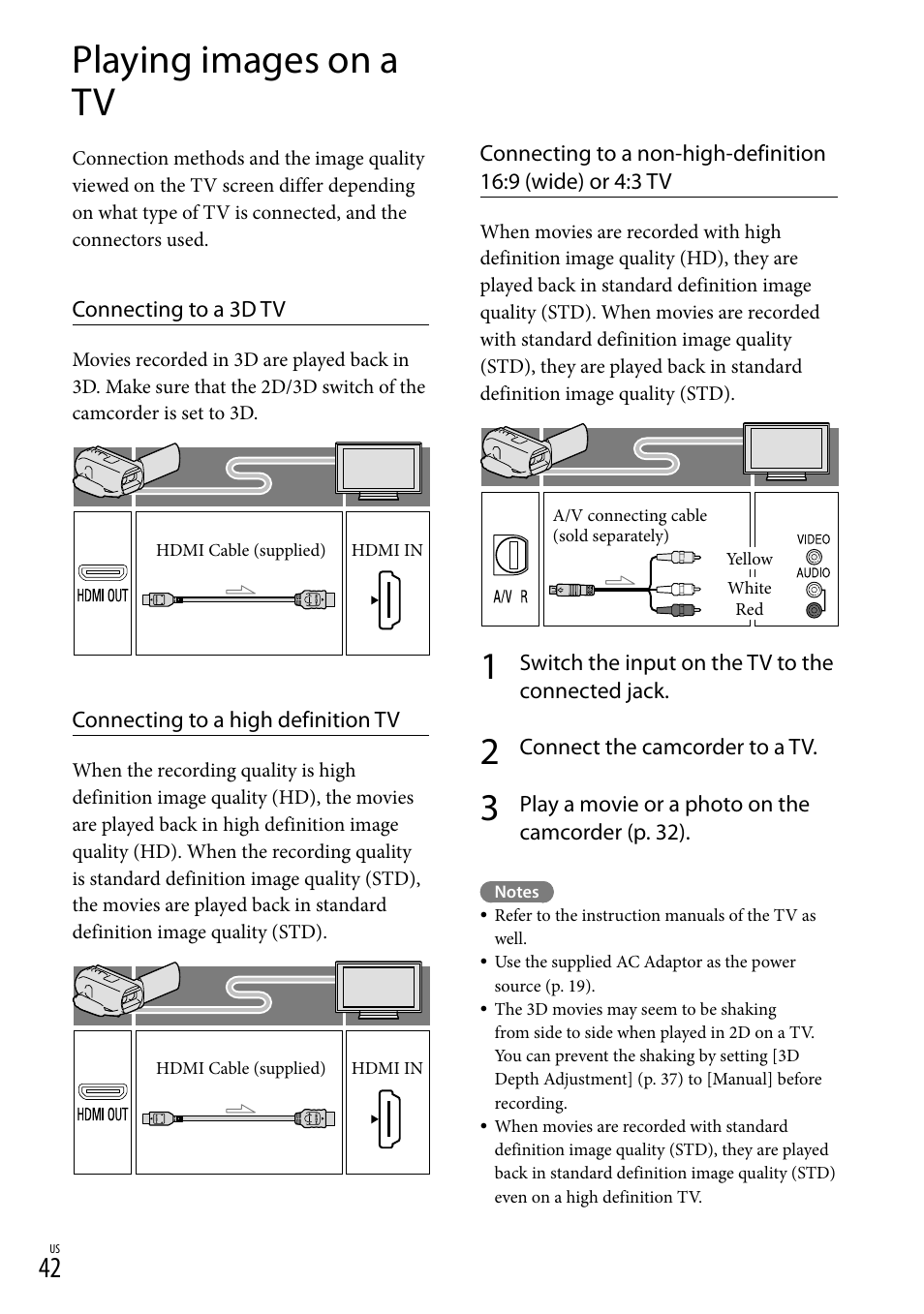 Playing images on a tv, Hdmi out jack (42) | Sony HDR-TD30V User Manual | Page 42 / 84