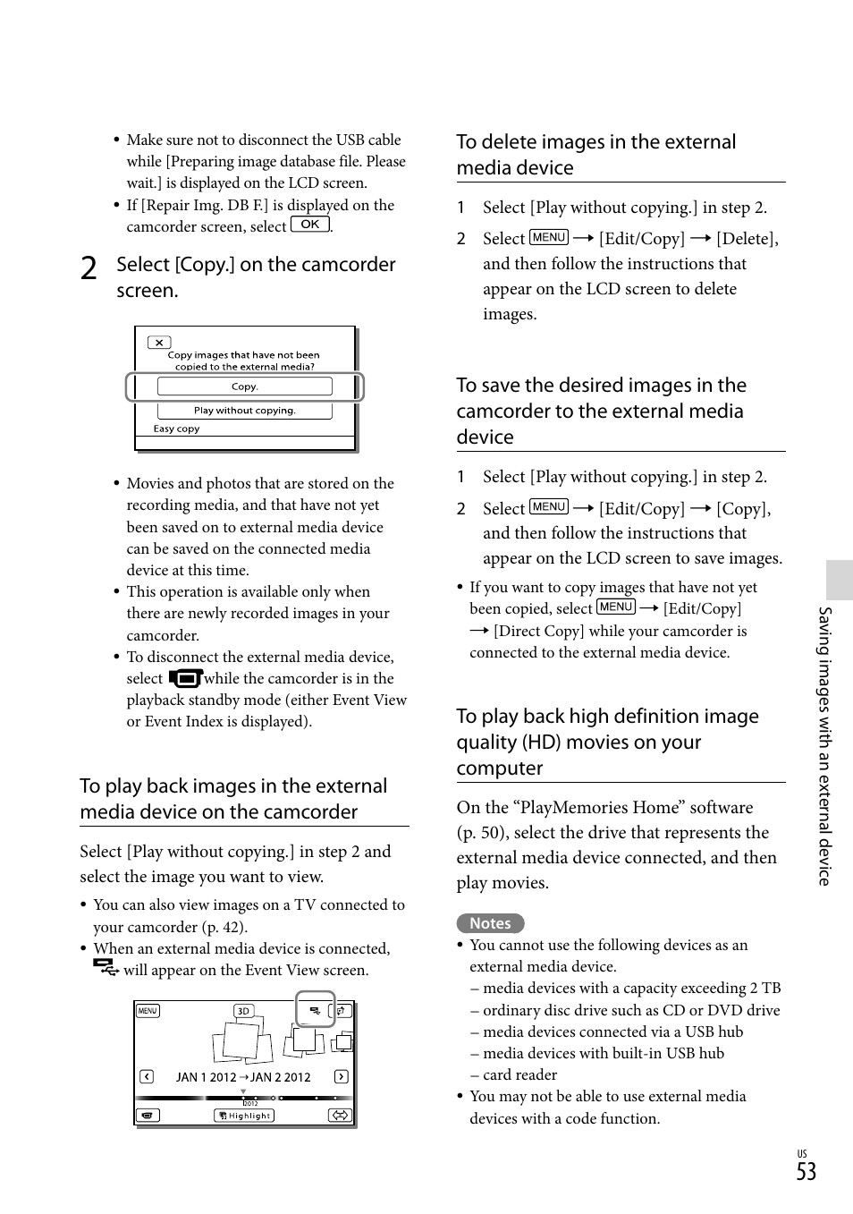 Select [copy.] on the camcorder screen | Sony HDR-TD30V User Manual | Page 53 / 84