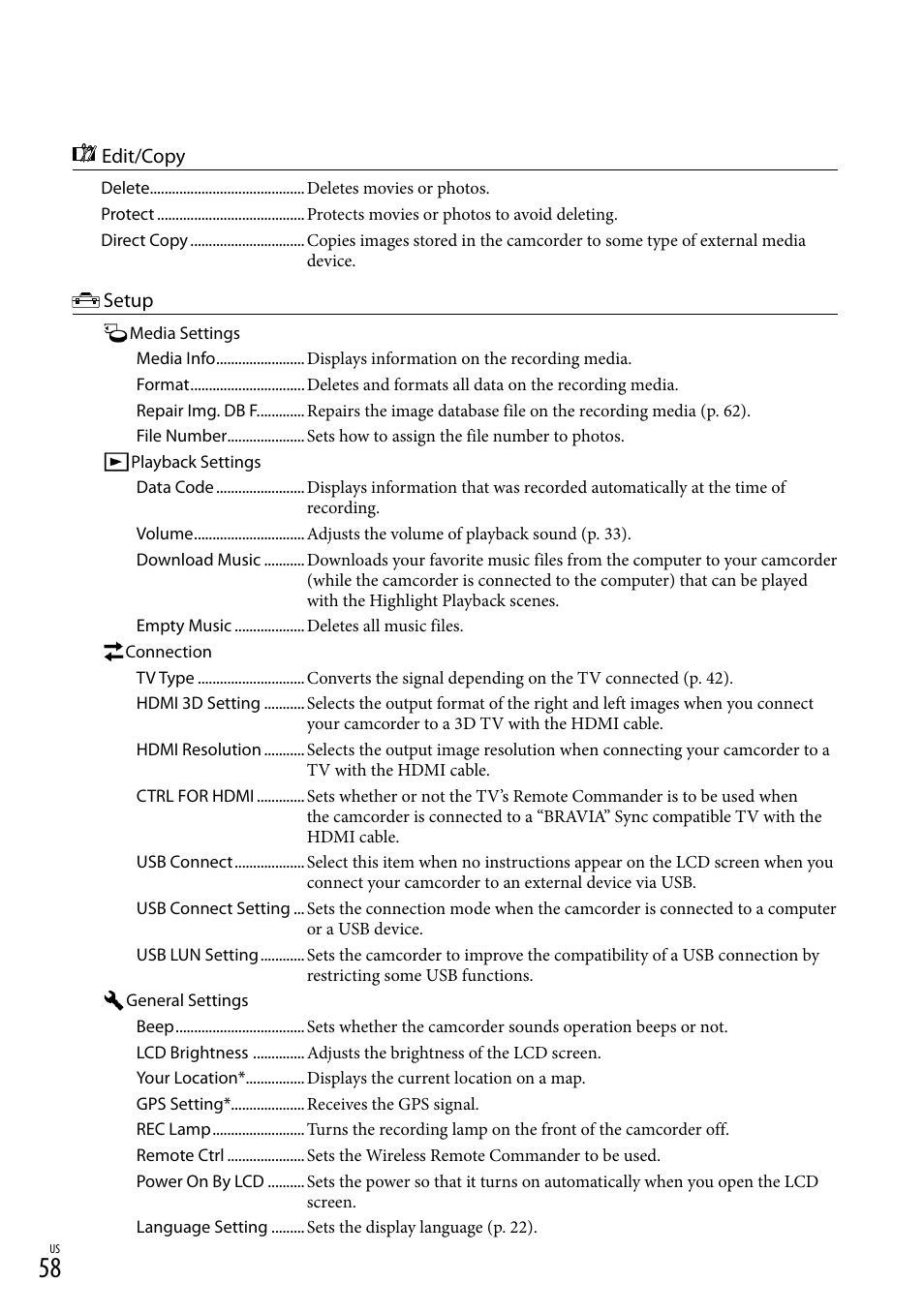 On (58) | Sony HDR-TD30V User Manual | Page 58 / 84