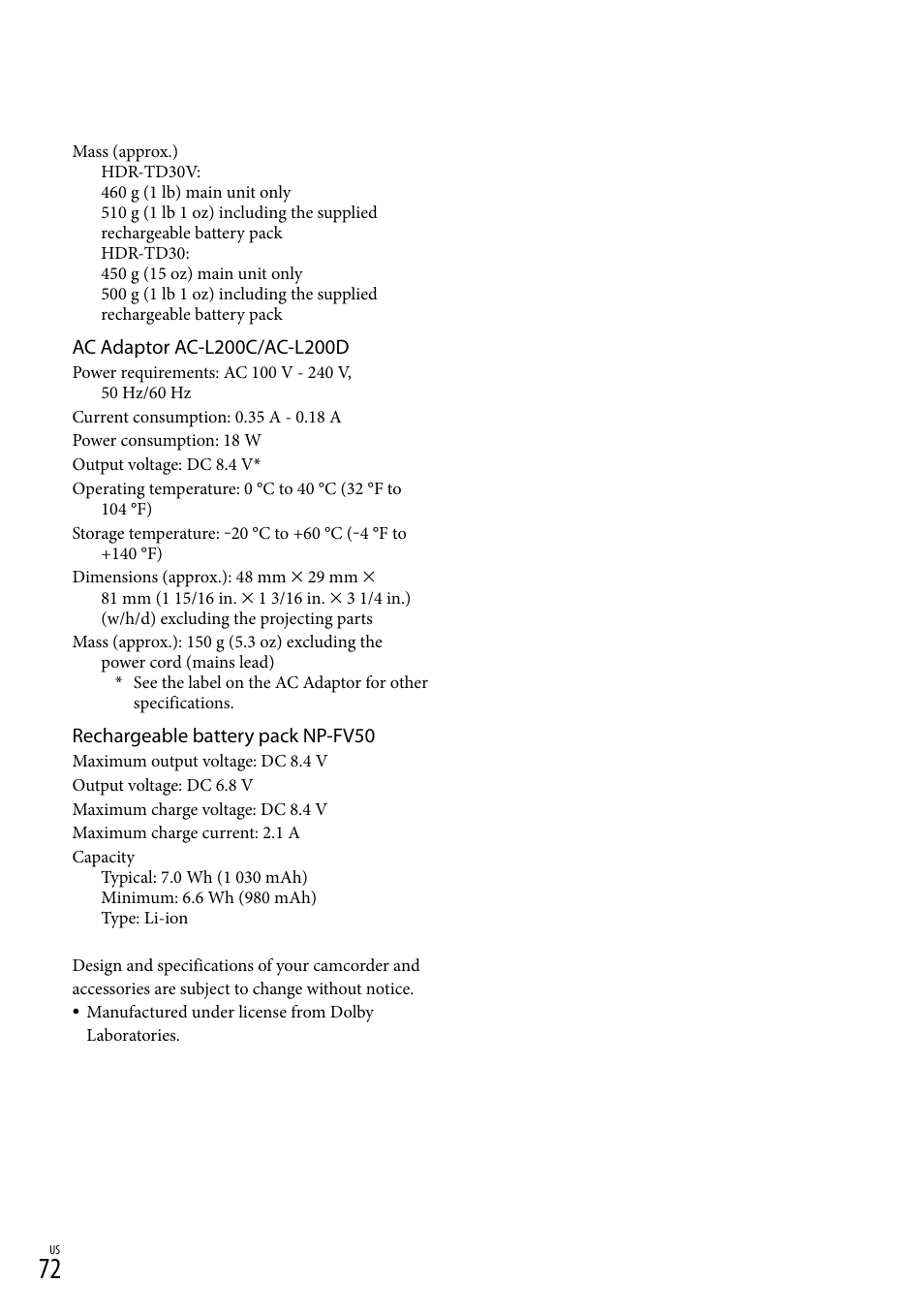 Sony HDR-TD30V User Manual | Page 72 / 84