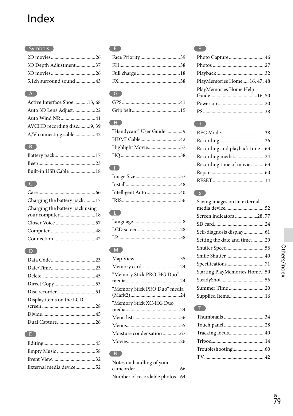 Index | Sony HDR-TD30V User Manual | Page 79 / 84