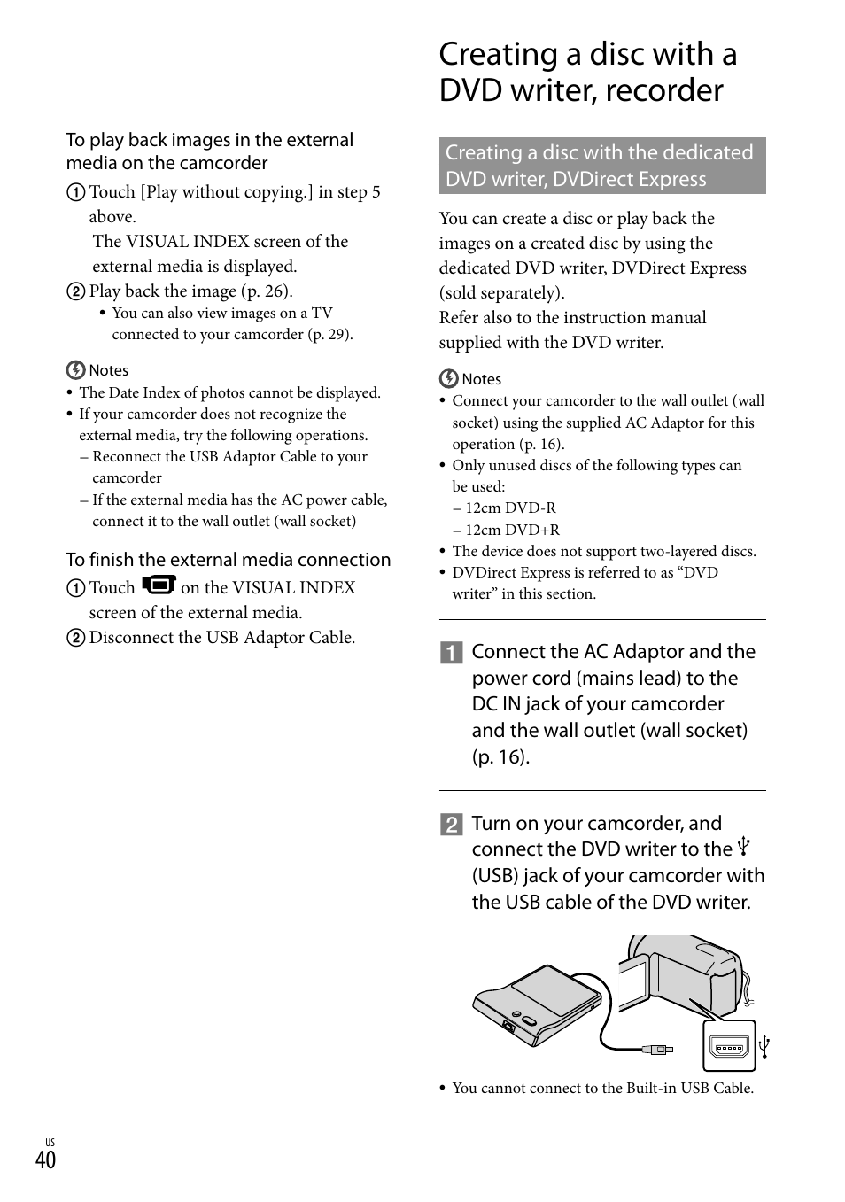 Creating a disc with a dvd writer, recorder | Sony DCR-SX45 User Manual | Page 40 / 131