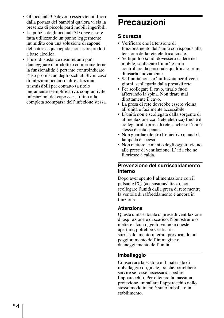 Precauzioni | Sony VPL-VW1100ES User Manual | Page 118 / 161