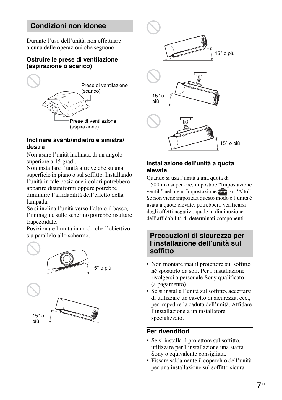 Condizioni non idonee | Sony VPL-VW1100ES User Manual | Page 121 / 161