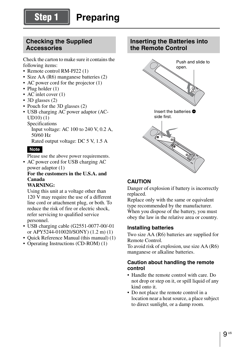 Preparing, Preparing step 1 | Sony VPL-VW1100ES User Manual | Page 35 / 161