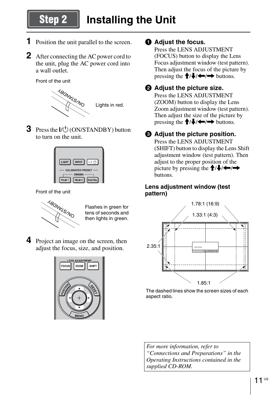 Installing the unit, Installing the unit step 2 | Sony VPL-VW1100ES User Manual | Page 37 / 161