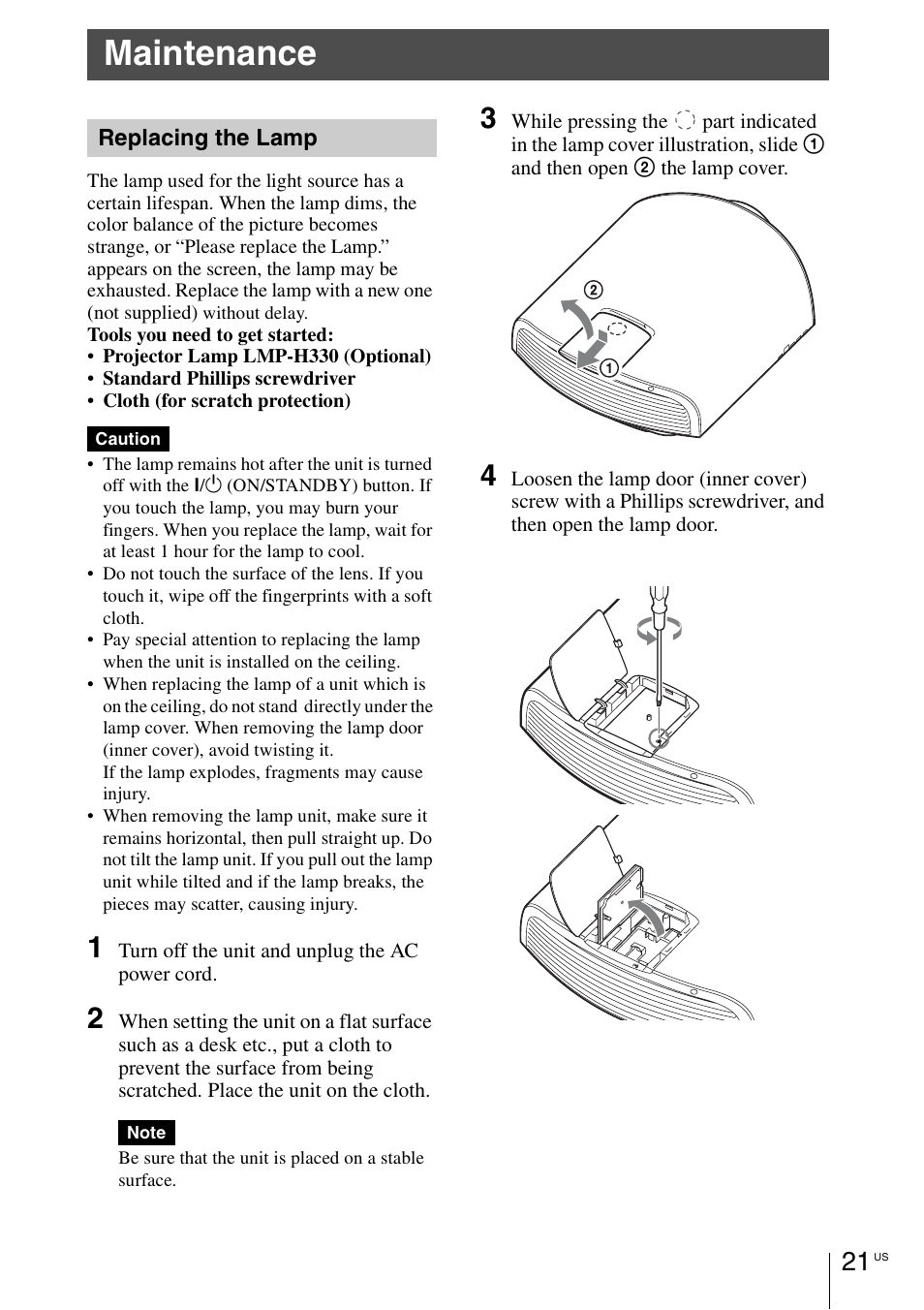 Maintenance, Replacing the lamp | Sony VPL-VW1100ES User Manual | Page 47 / 161