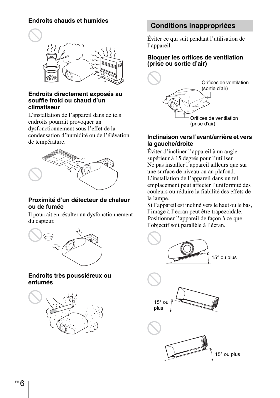 Conditions inappropriées | Sony VPL-VW1100ES User Manual | Page 54 / 161