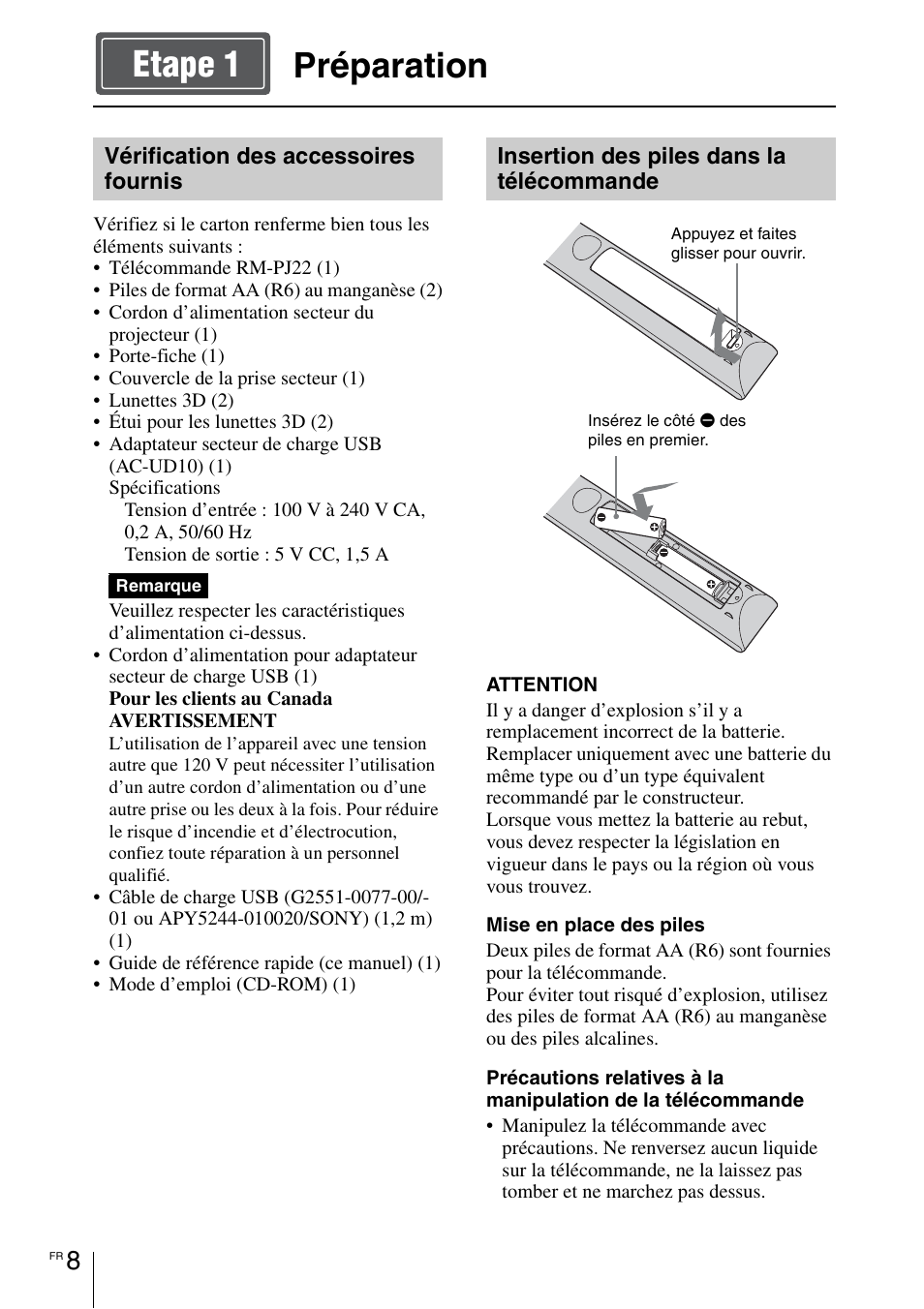 Préparation, Préparation etape 1 | Sony VPL-VW1100ES User Manual | Page 56 / 161