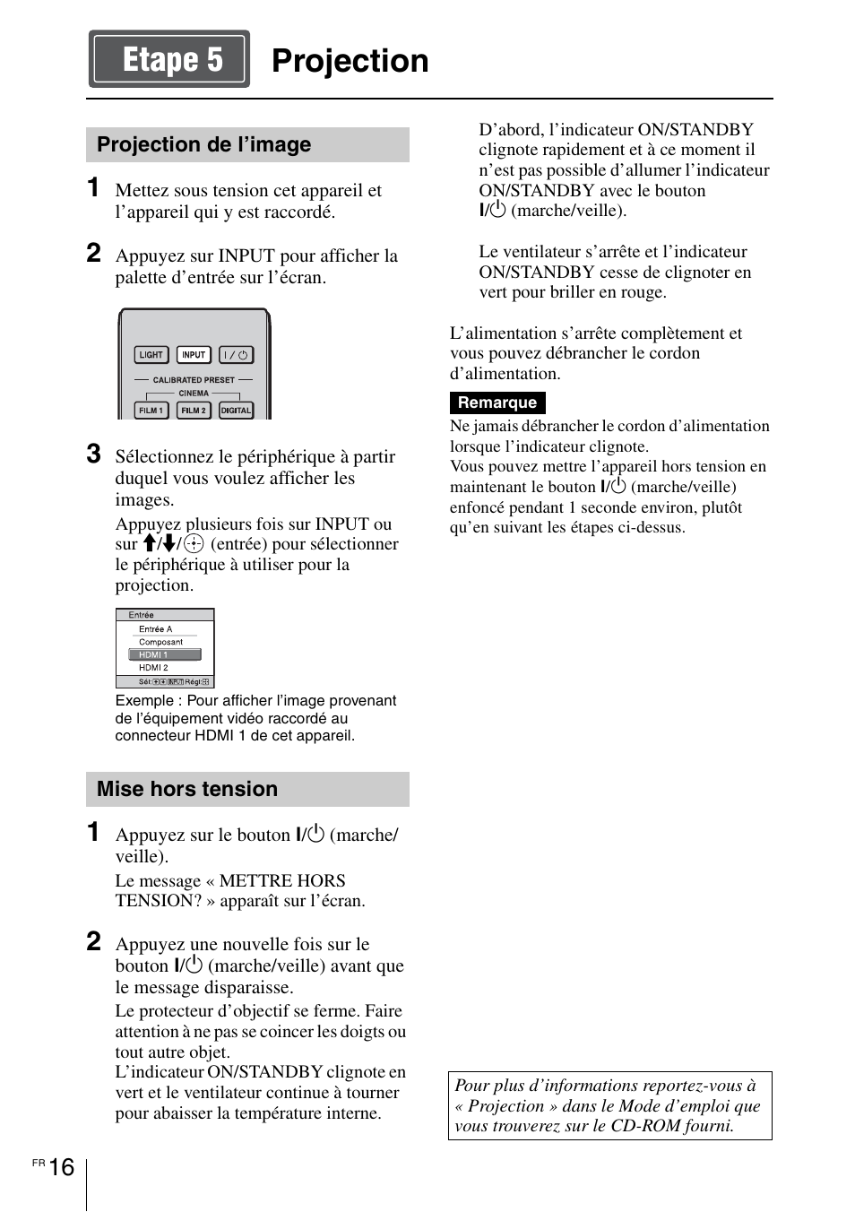 Projection, Projection etape 5 | Sony VPL-VW1100ES User Manual | Page 64 / 161