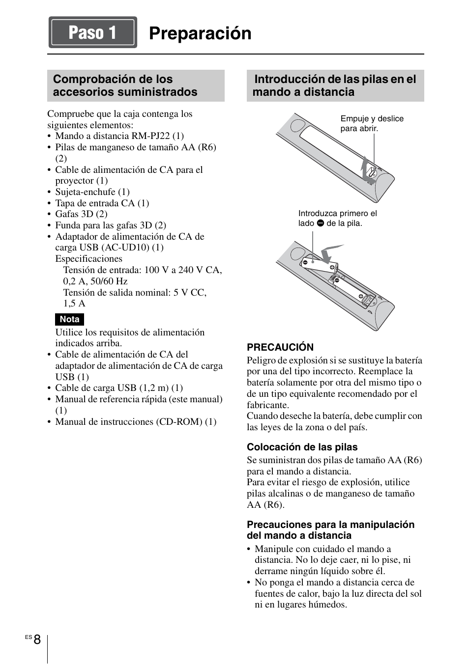 Preparación, Preparación paso 1 | Sony VPL-VW1100ES User Manual | Page 78 / 161