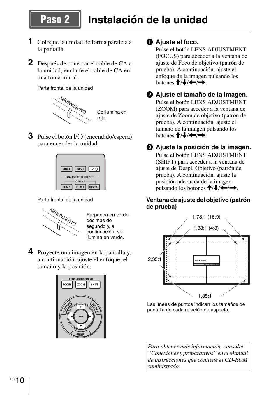 Instalación de la unidad, Instalación de la unidad paso 2 | Sony VPL-VW1100ES User Manual | Page 80 / 161