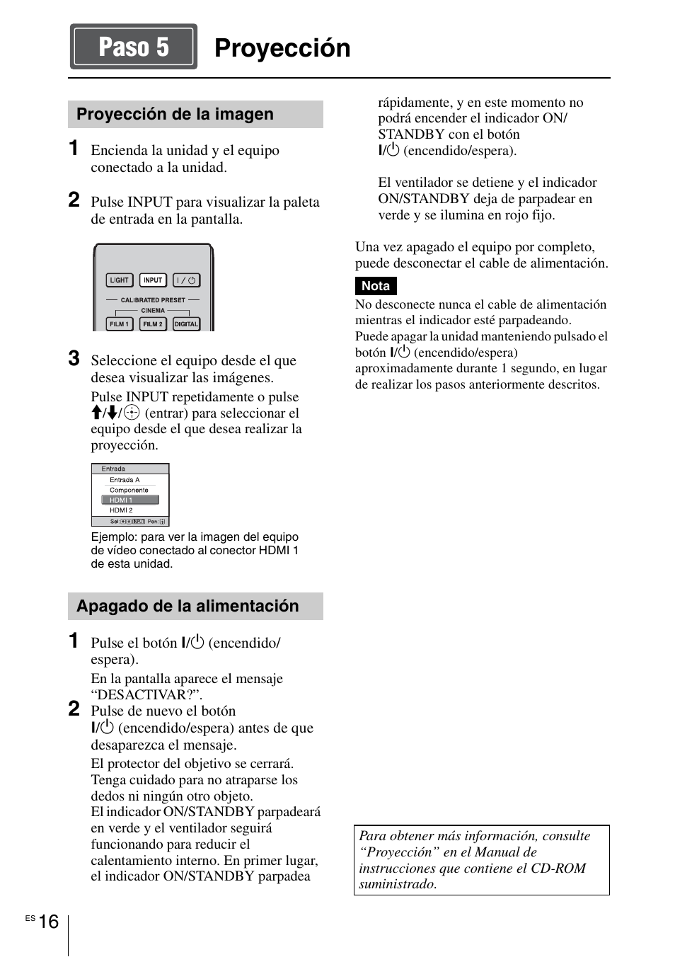 Proyección, Proyección paso 5 | Sony VPL-VW1100ES User Manual | Page 86 / 161