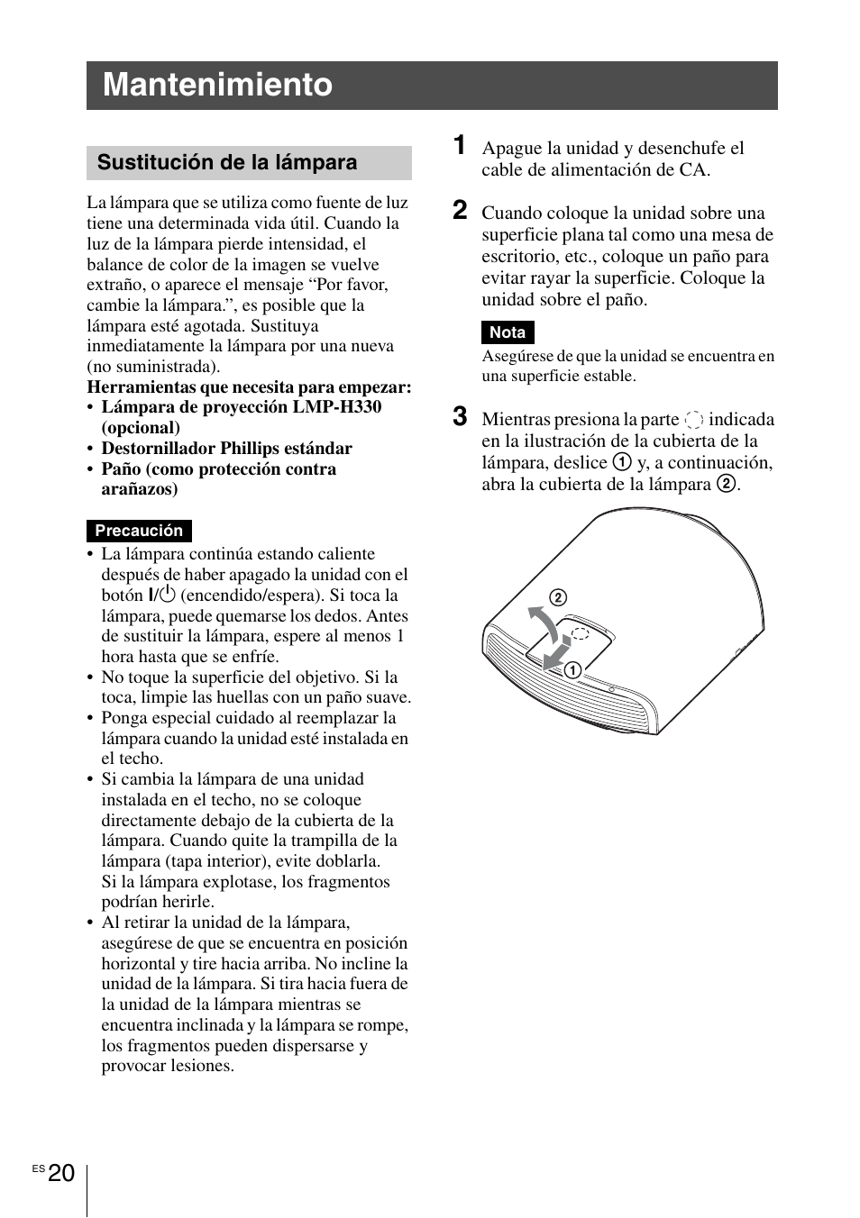 Mantenimiento, Sustitución de la lámpara | Sony VPL-VW1100ES User Manual | Page 90 / 161