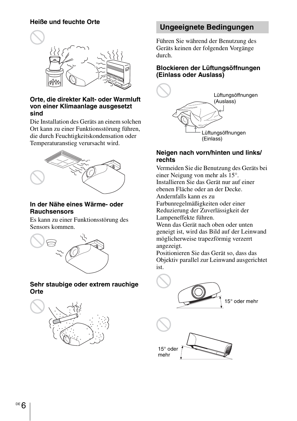 Ungeeignete bedingungen | Sony VPL-VW1100ES User Manual | Page 98 / 161