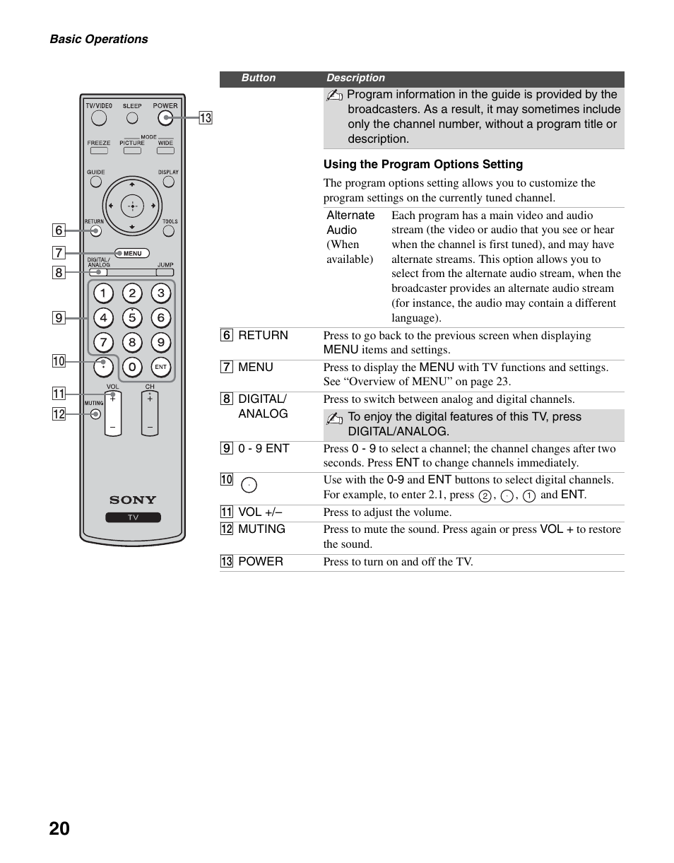 Sony KDL-46V2500 User Manual | Page 20 / 48