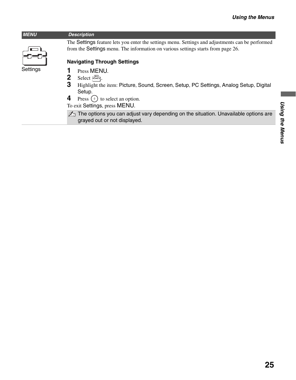 Sony KDL-46V2500 User Manual | Page 25 / 48