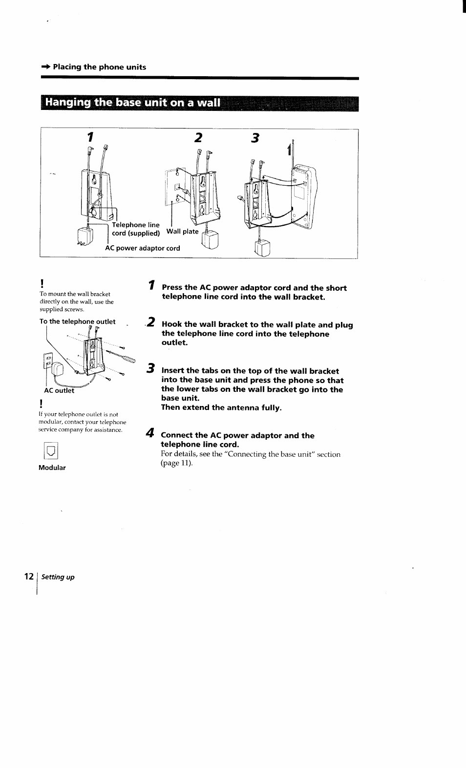 Hanging the base unit on a wall | Sony SPP-Q200 User Manual | Page 12 / 52