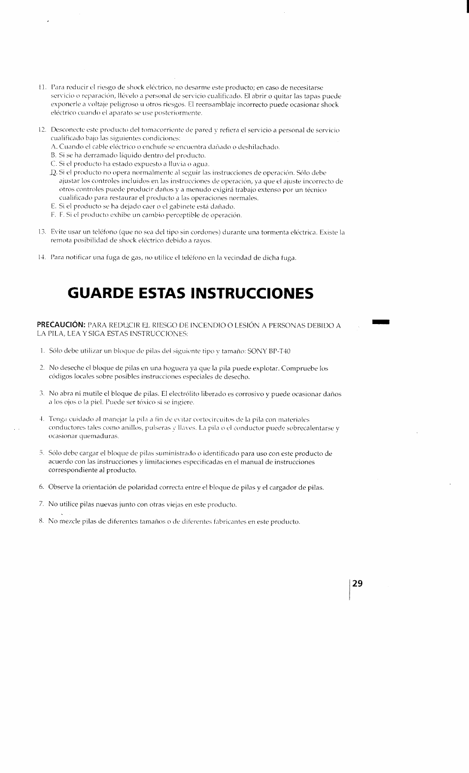 Guarde estas instrucciones | Sony SPP-Q200 User Manual | Page 29 / 52