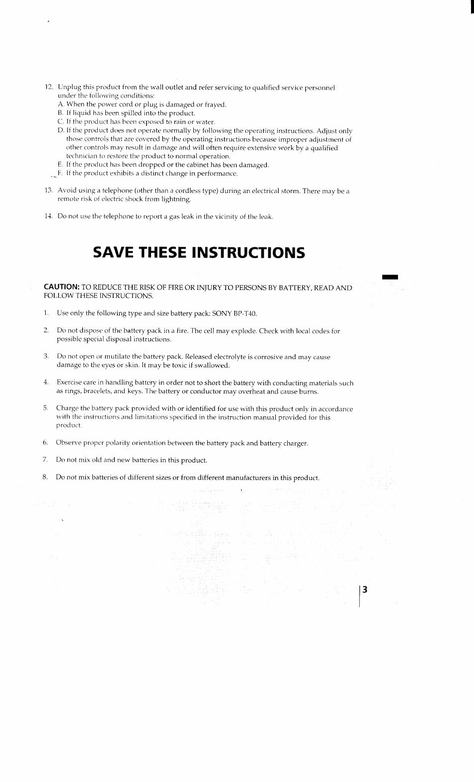 Save these instructions | Sony SPP-Q200 User Manual | Page 3 / 52