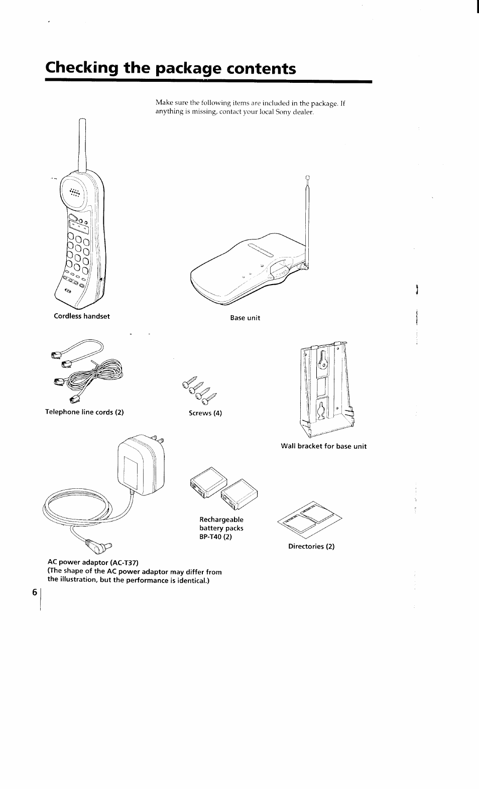 Checking the package contents | Sony SPP-Q200 User Manual | Page 6 / 52