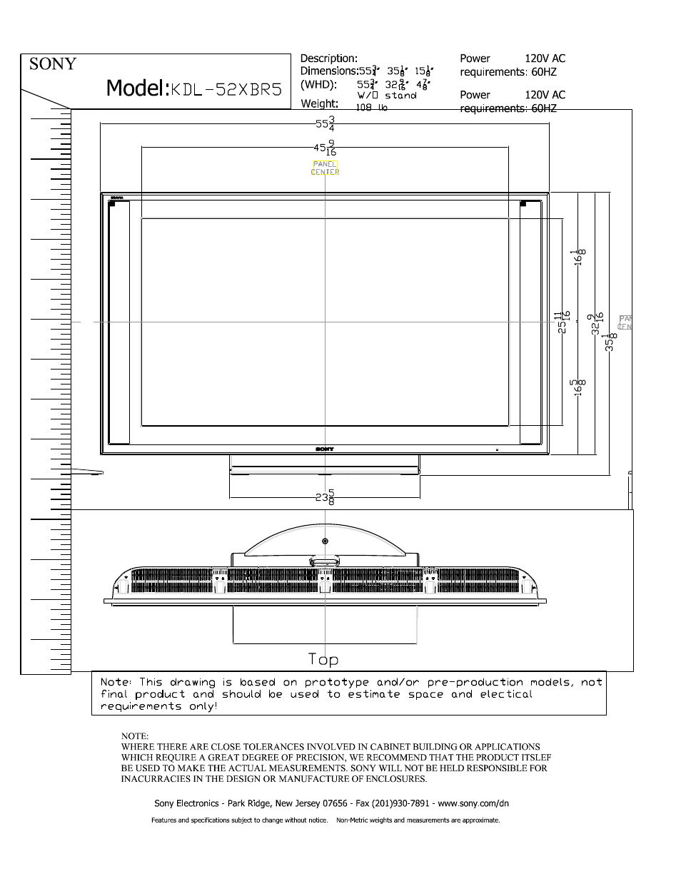 Sony KDL-52XBR5 User Manual | 2 pages