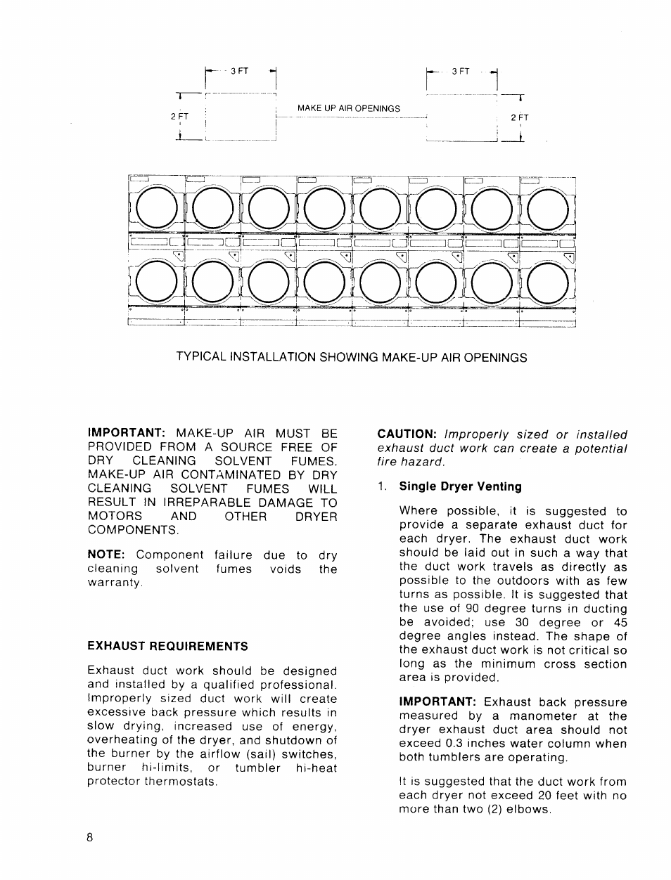 Exhaust requirements, Single dryer venting | American Dryer Corp. 30 lb. Stacked Models User Manual | Page 10 / 26