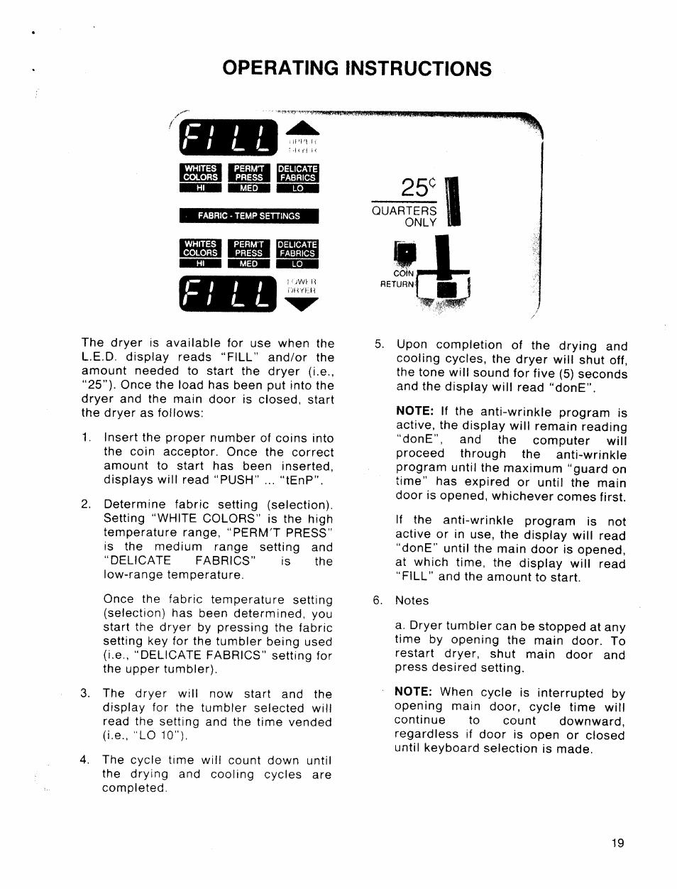 Operating instructions | American Dryer Corp. 30 lb. Stacked Models User Manual | Page 21 / 26