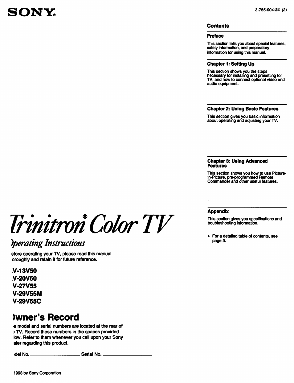 Sony KV-27V55 User Manual | 60 pages