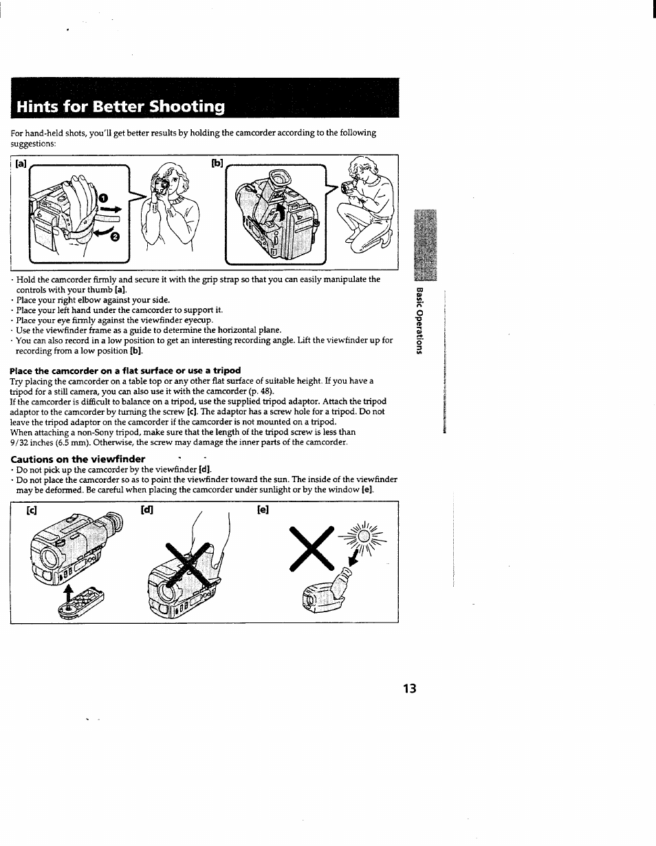 Hints for better shooting, Cautions on the viewfinder | Sony CCD-TR600 User Manual | Page 13 / 55
