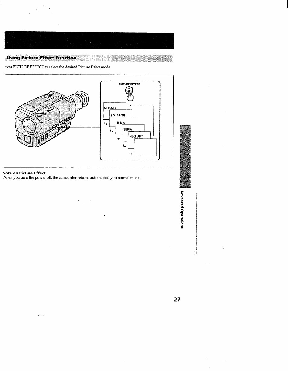 Using picture effect function, Ote on picture effect | Sony CCD-TR600 User Manual | Page 27 / 55