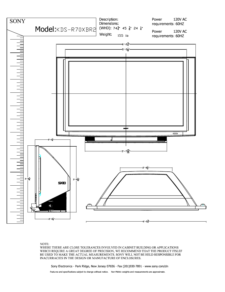 Sony KDS-R70XBR2 User Manual | 1 page