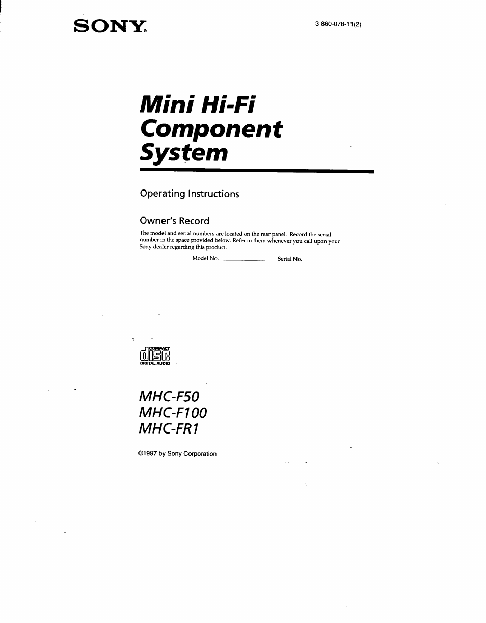 Sony MHC-F100 User Manual | 50 pages